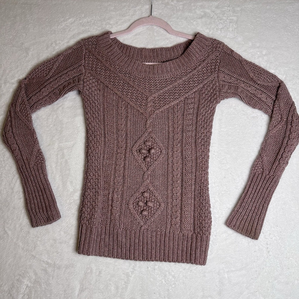 Moda International Womens PinkCable Rib Knit Sweater Pullover XS